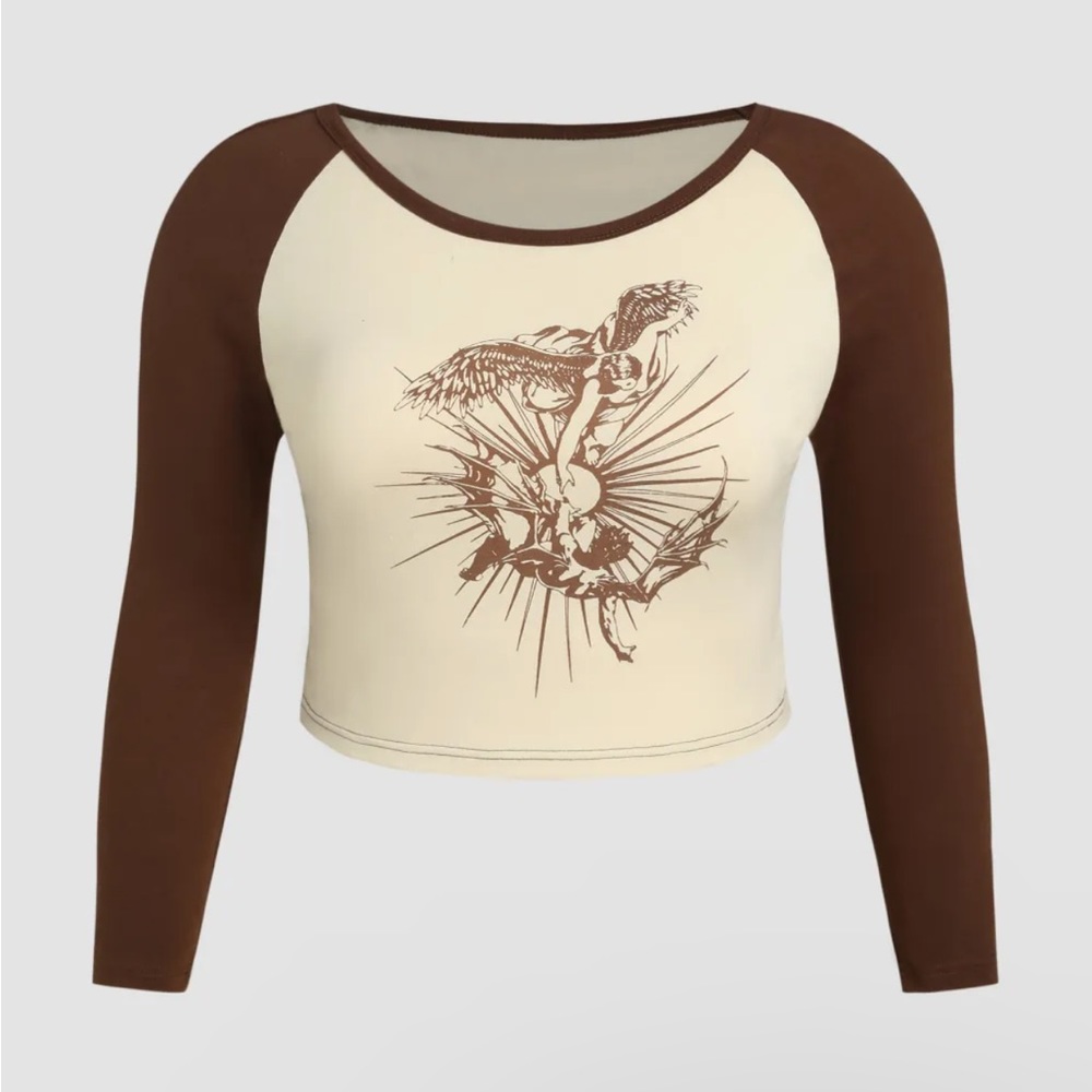 XXL Cider Contrasting Figure Brown Long Sleeve Shirt